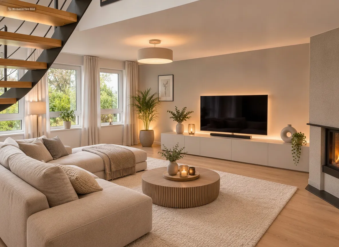 Wohnzimmer KI möbiliert