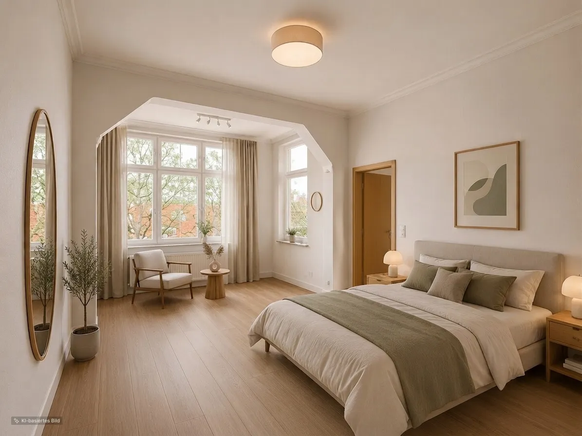 Schlafzimmer KI möbiliert