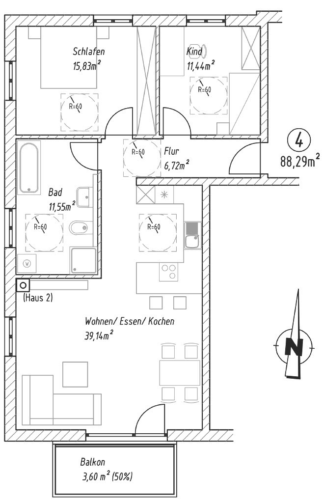 Grundriss 3 Zimmer Wohnung