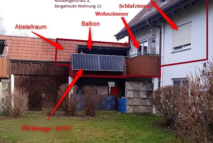 Ansicht Balkon und PV Anlage