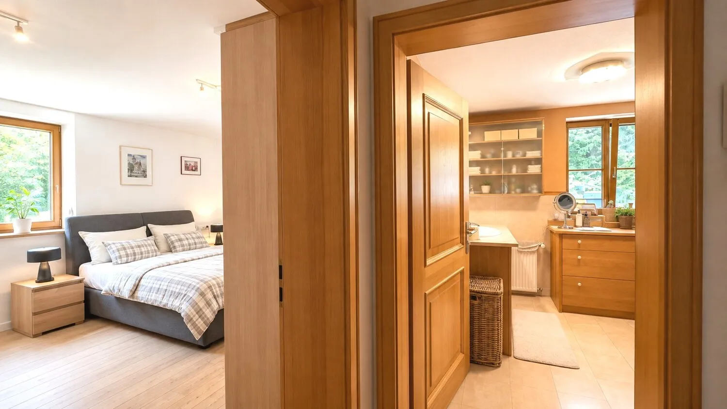 Schlafzimmer und Bad