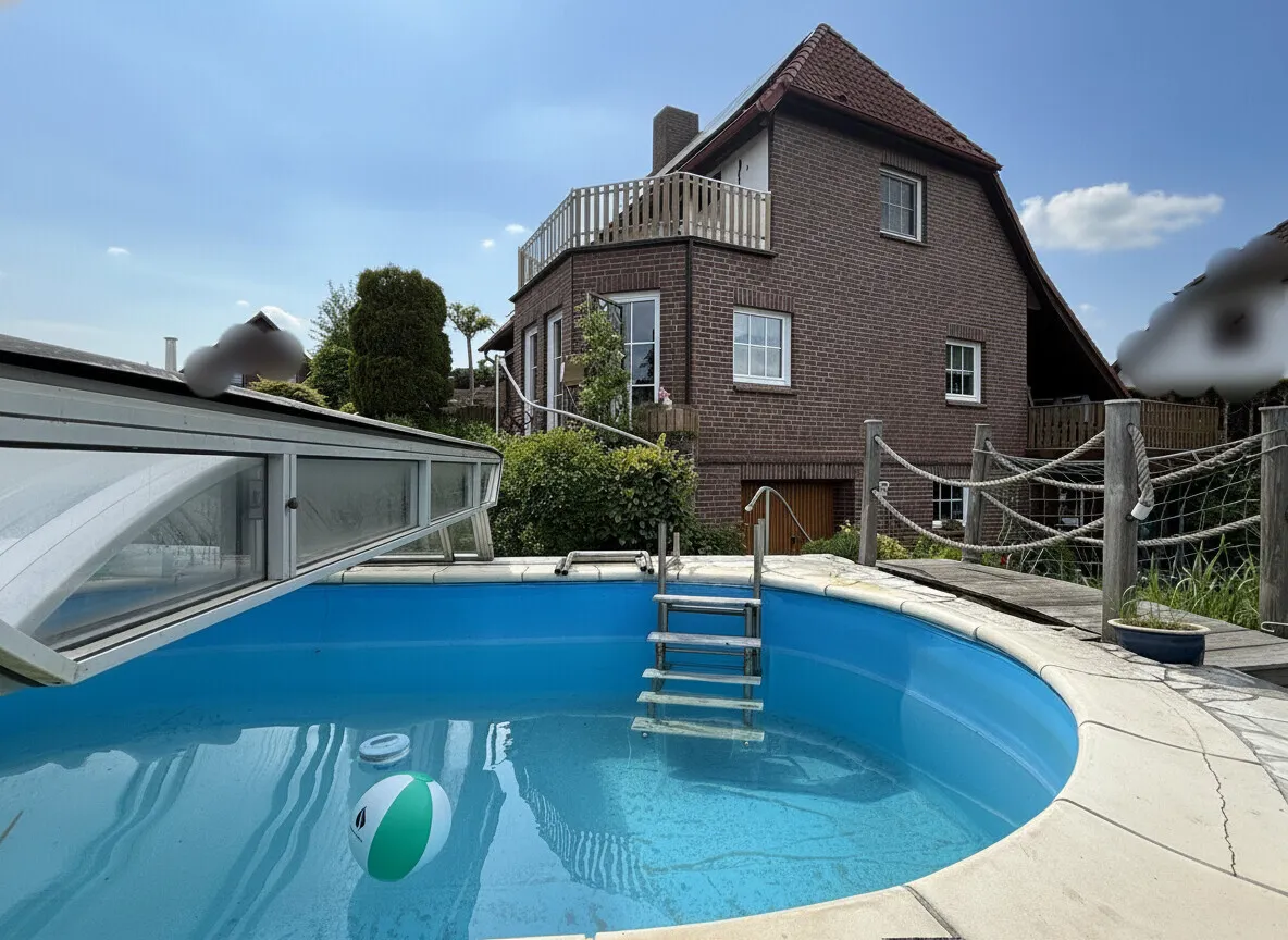 Pool mit Haus im Hintergrund