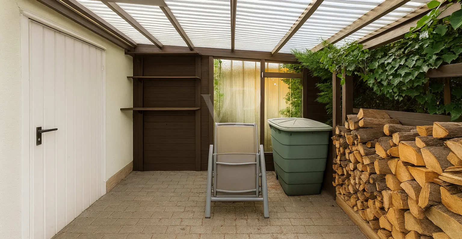 Kaminholzlager - Zugang zur Werkstatt