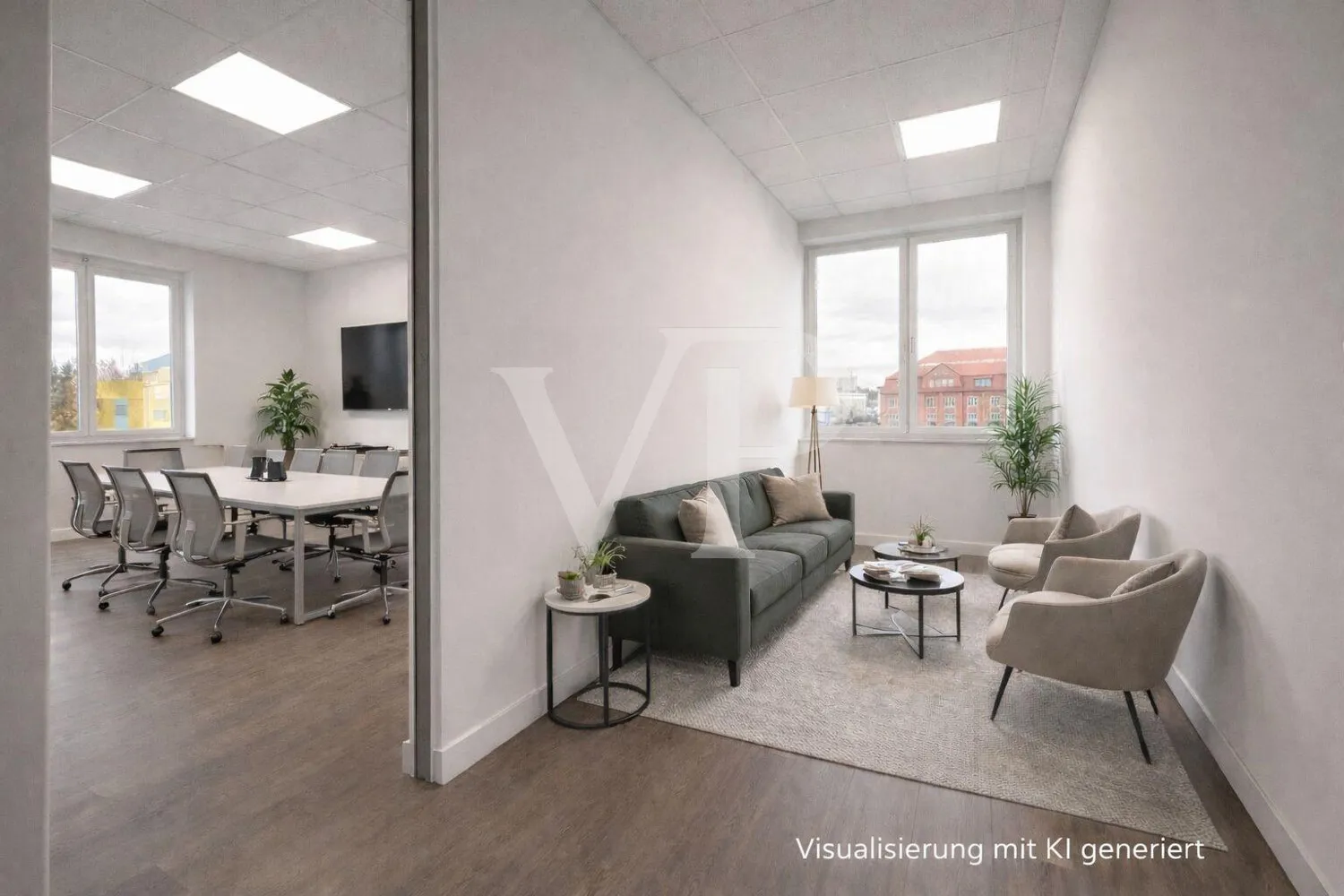 Musterfoto Blick in den Besprechungsraum und Besucherlounge