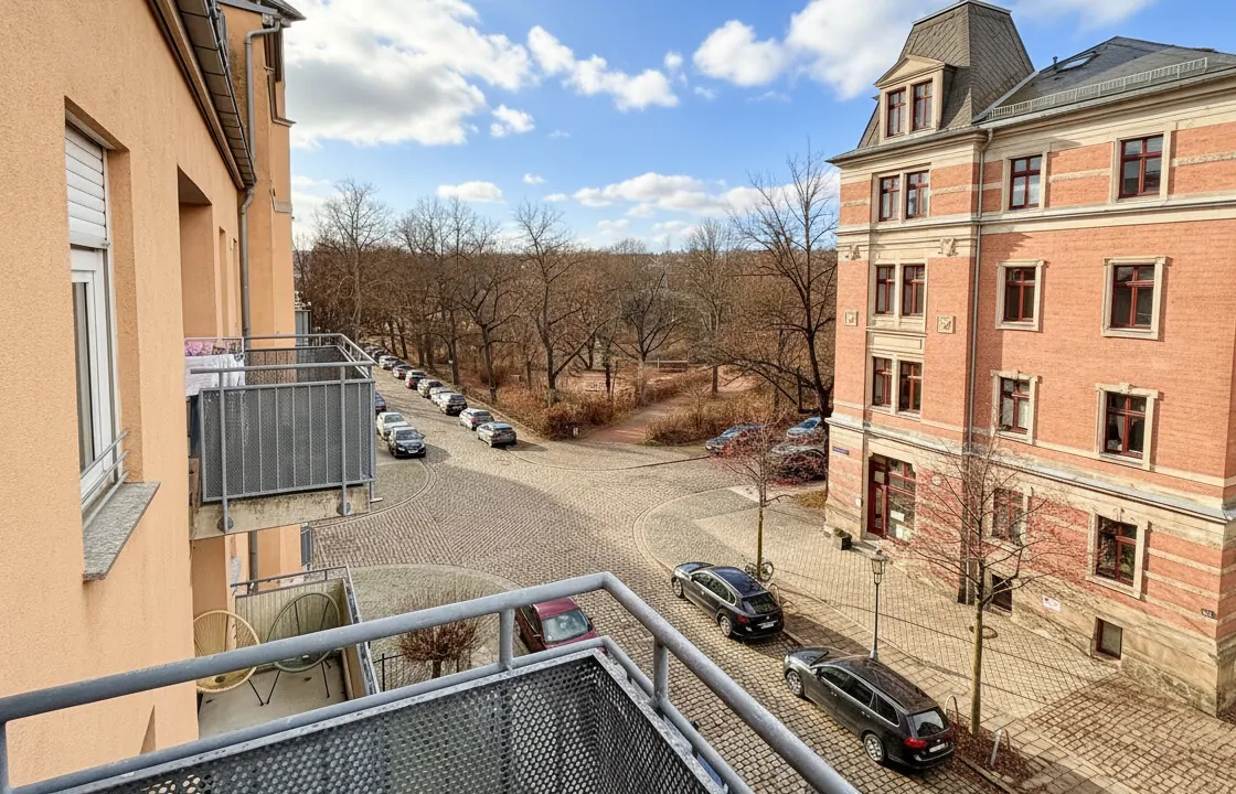 Blick vom Balkon auf den Bonhoefferpark