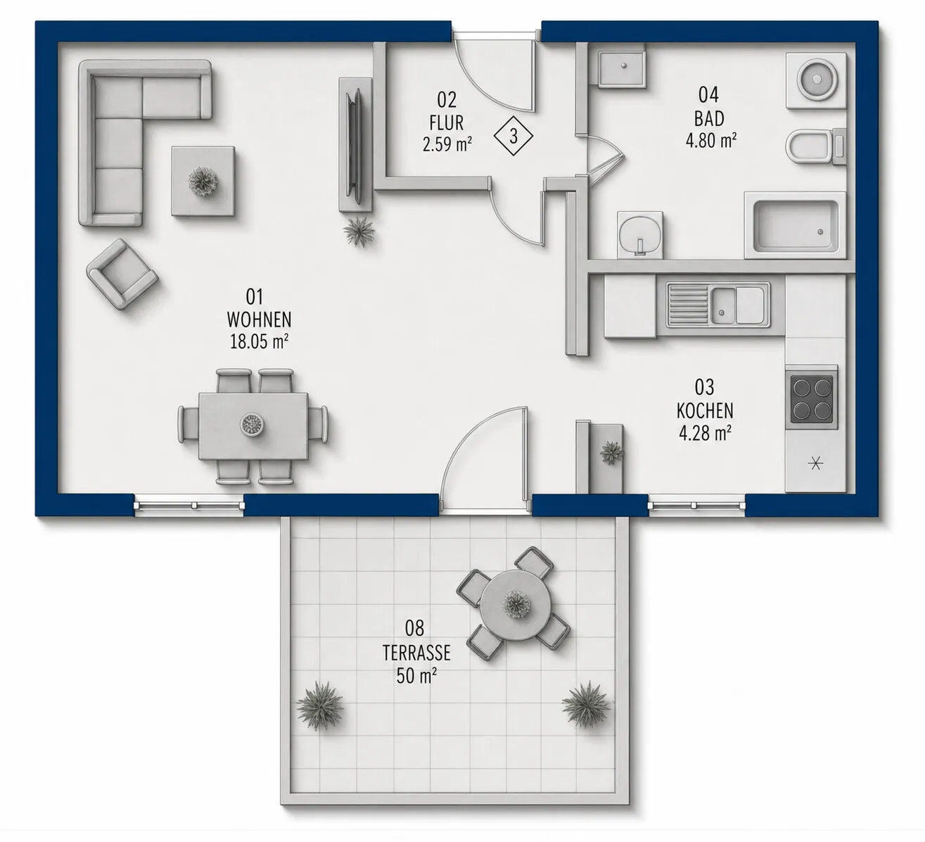Grundriss der Wohnung (Terrasse: 4,50m²)