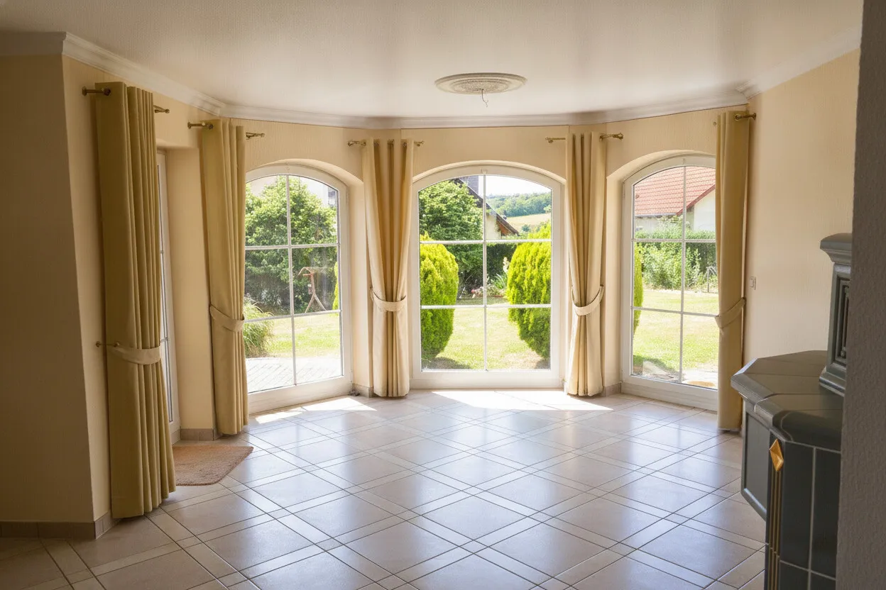 Wohnzimmer mit Panoramafensterfront