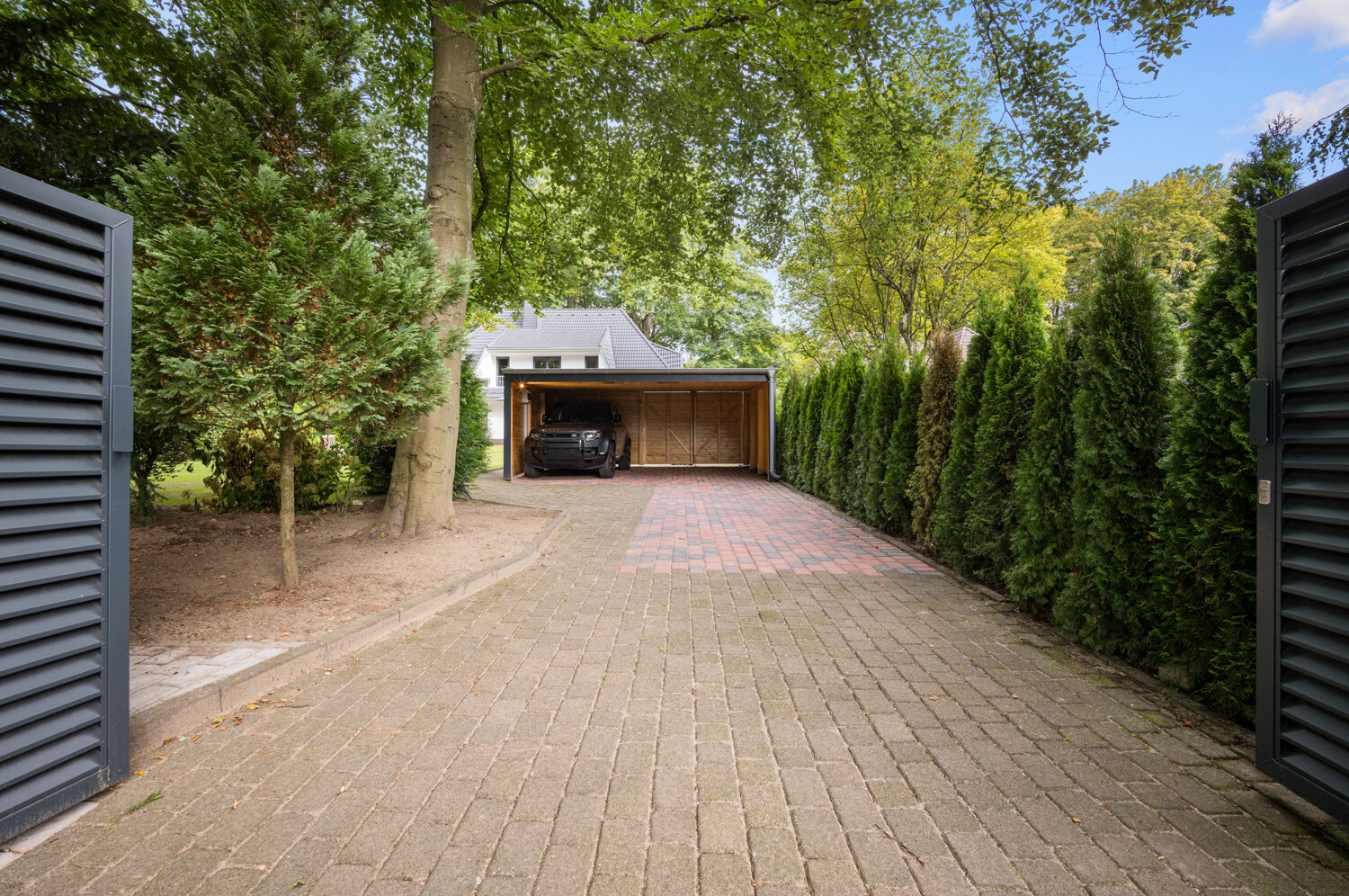 Toranlage und vorderer Doppel-Carport