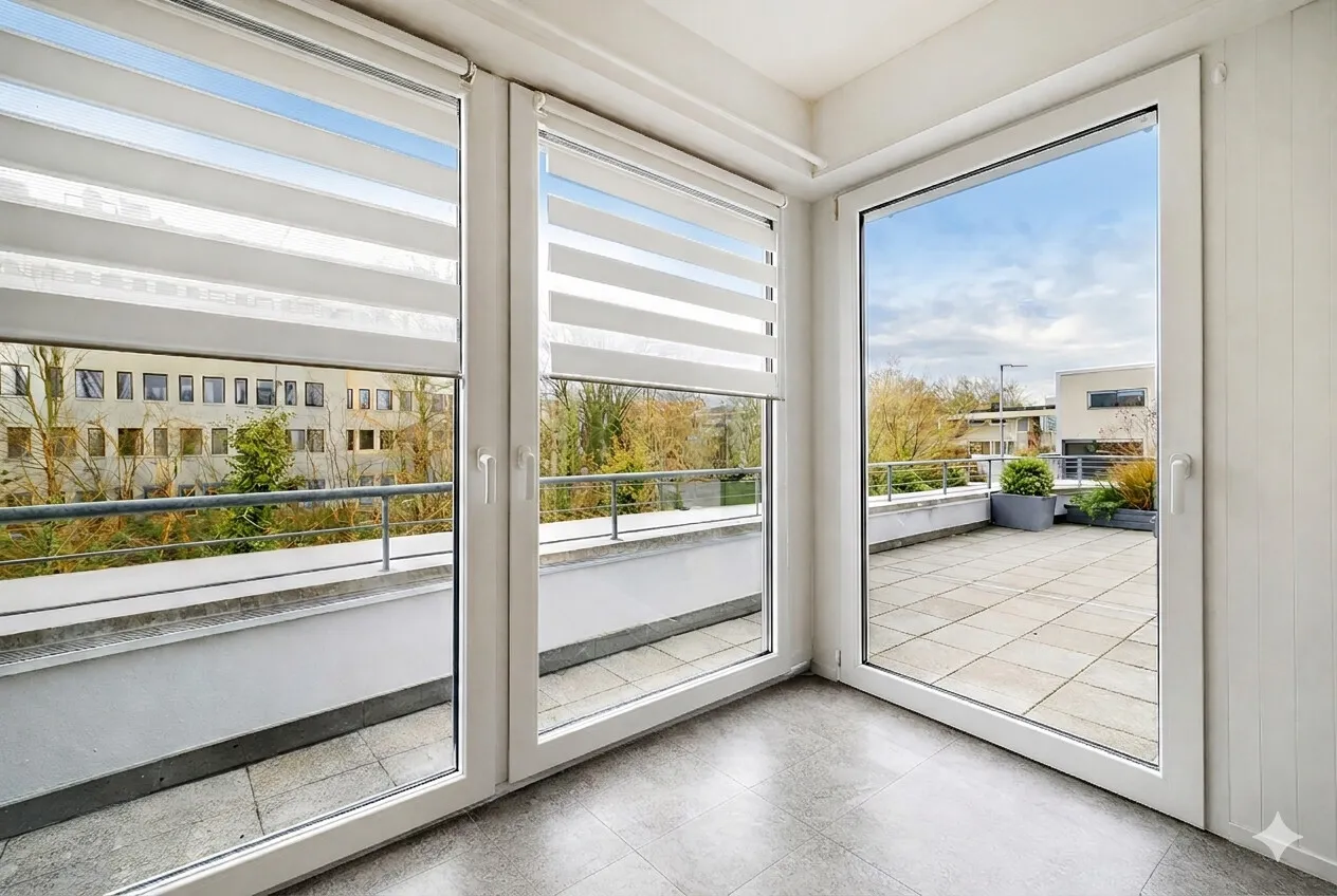 Essbereich mit Blick auf Dachterrasse