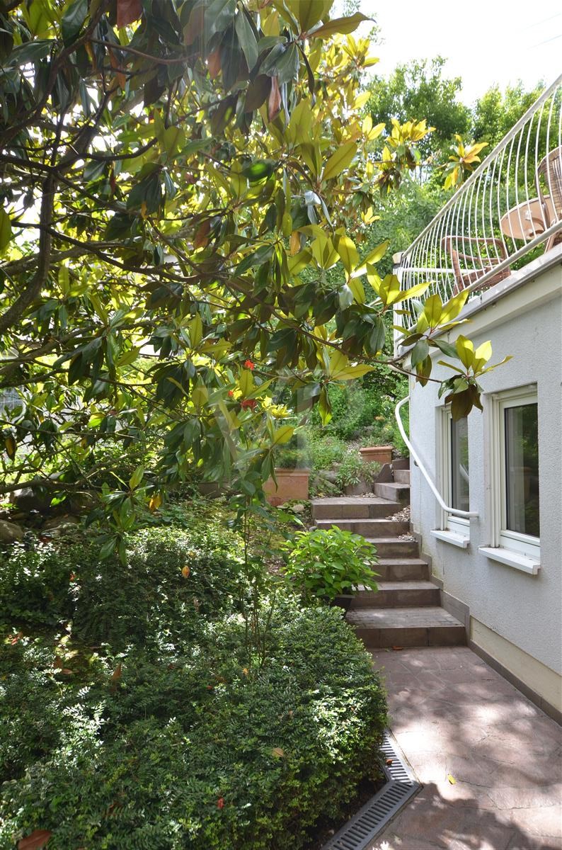 Garten mit Zugang von der West-Terrasse auf die Süd-Terrasse