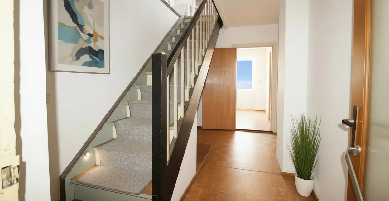 Treppe,  Flur renoviert mit KI