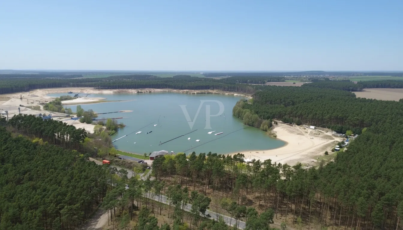 Blick auf den Wasserskipark