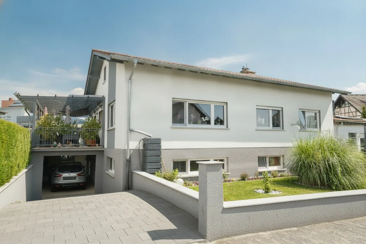 Blick aufs Haus von der Straße