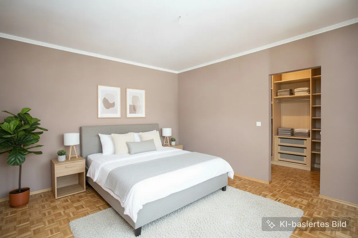 Schlafzimmer mit Ankleide visualisiert