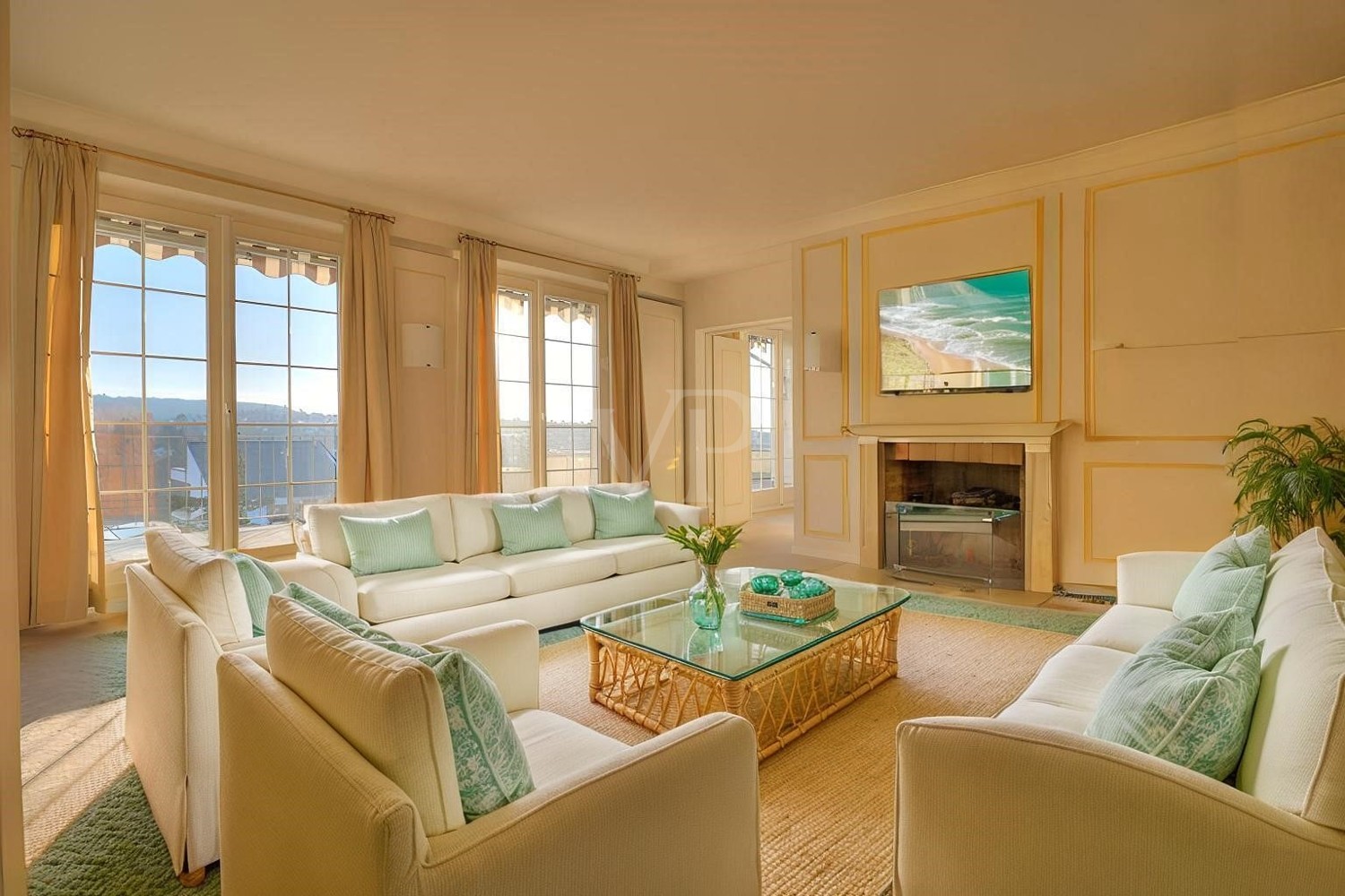 Wohnzimmer mit Terrassenzugang (KI)