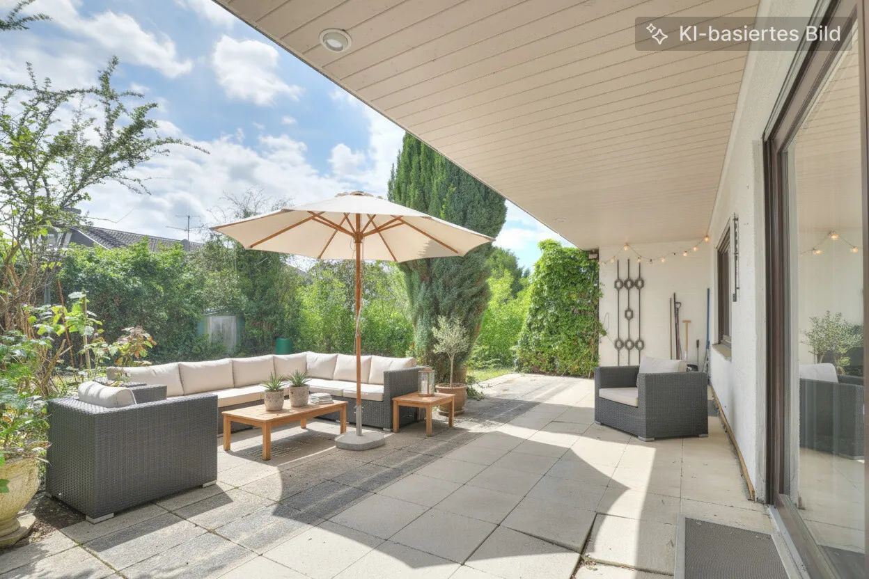 Terrasse mit Garten - mögliche Möblierung