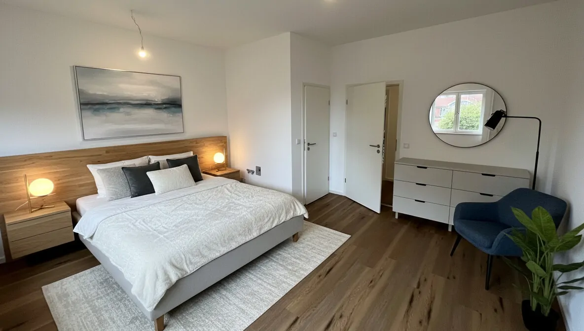 Schlafzimmer mit Bad eingerichtet