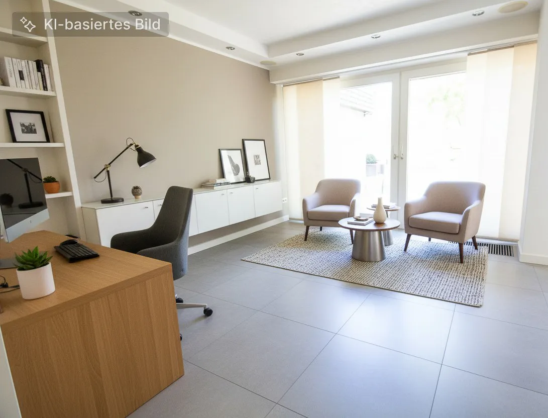 Arbeitszimmer KI möbliert