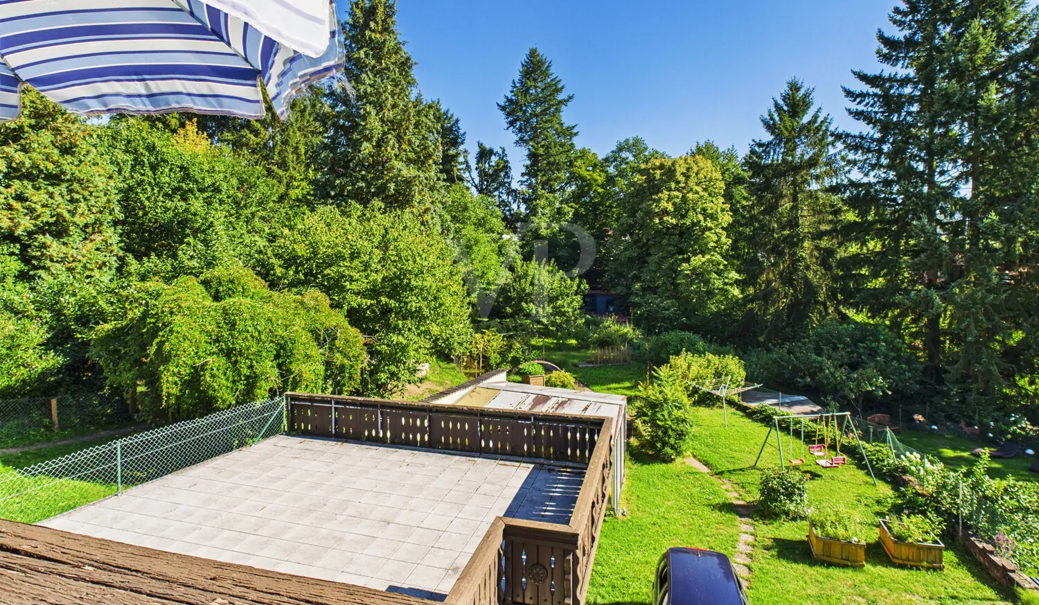Ausblick vom Balkon im Obergeschoss