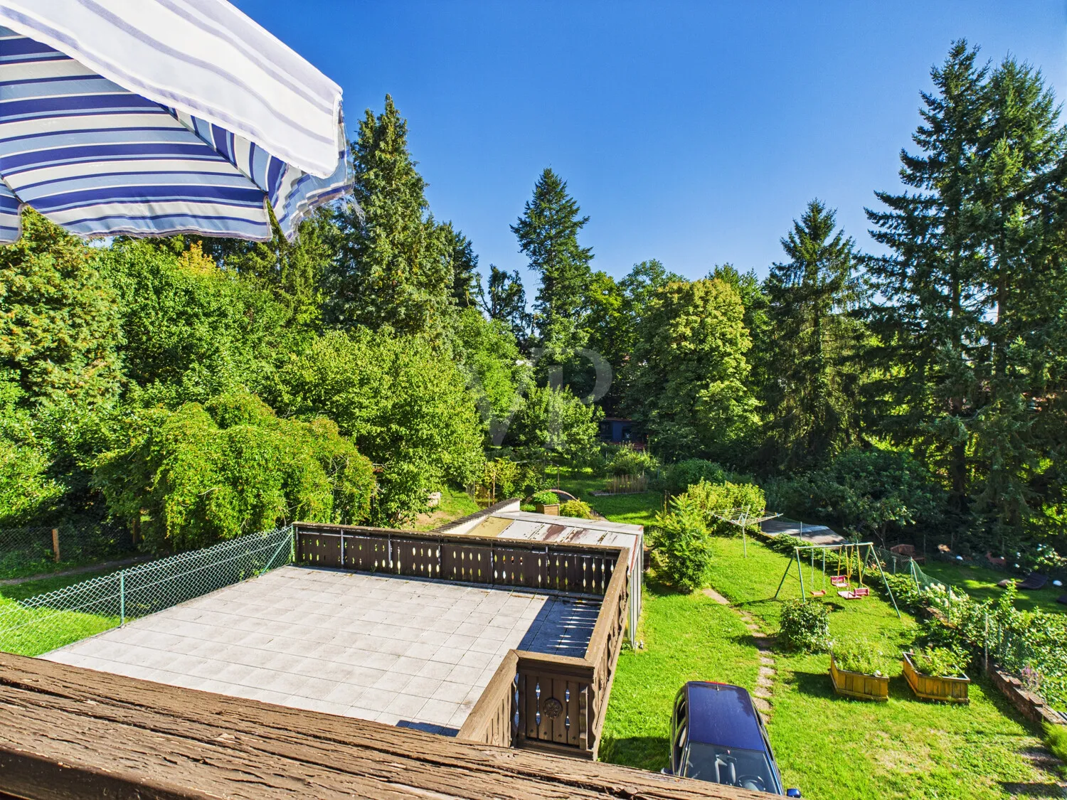 Ausblick vom Balkon im Obergeschoss