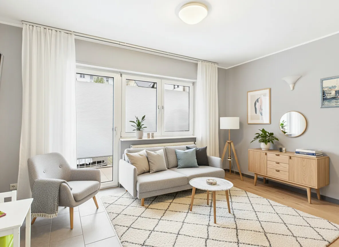 Wohnbereich mit Balkon (Ki-Info)