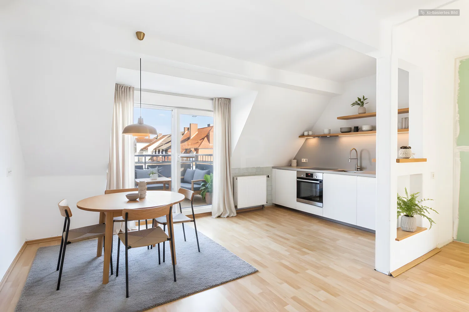 Ki-Staging Koch- und Essbereich mit Balkon