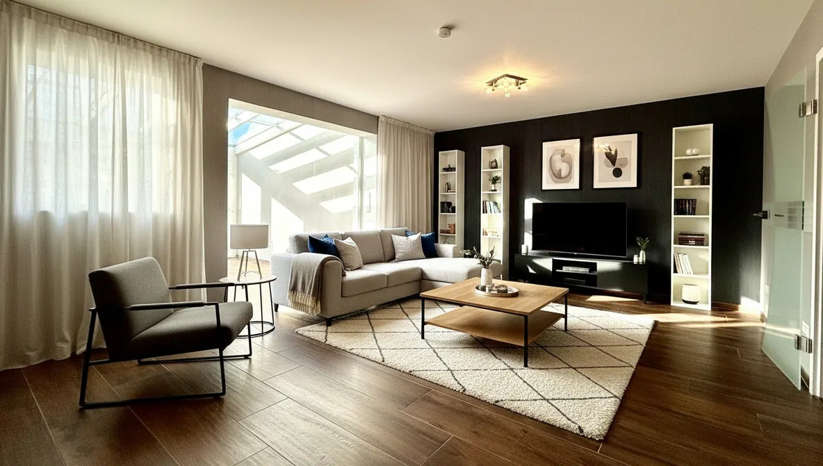 Wohnzimmer virtuell möbliert