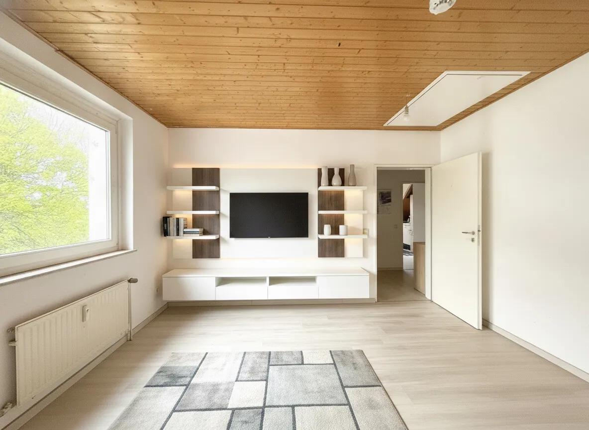 Wohnzimmer mit Zugang zur Ausbaureserve - virtuell gestaltet