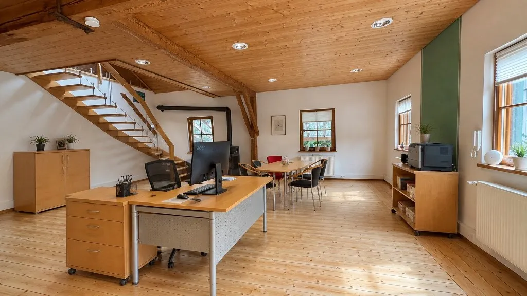 Büro mit Aufgang zur Galerie