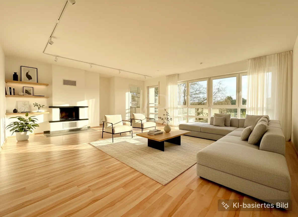 Wohn- und Esszimmer mit Kamin - Visualisierung
