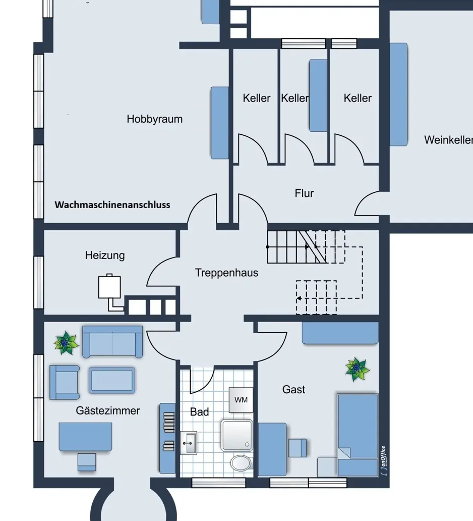Souterrain - Hobbyraum mit Waschmschinenanschluss