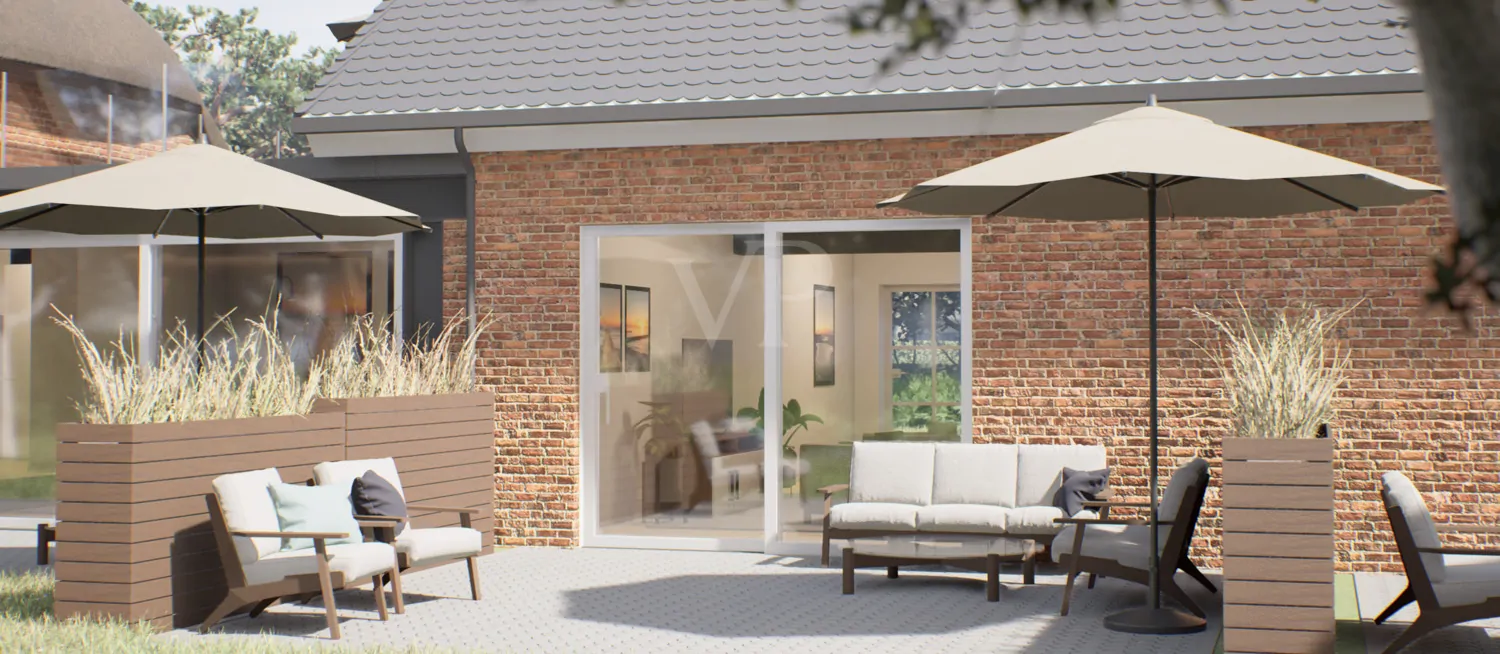 Wohnung 01 Muster-Bsp. Blick auf die Terrasse