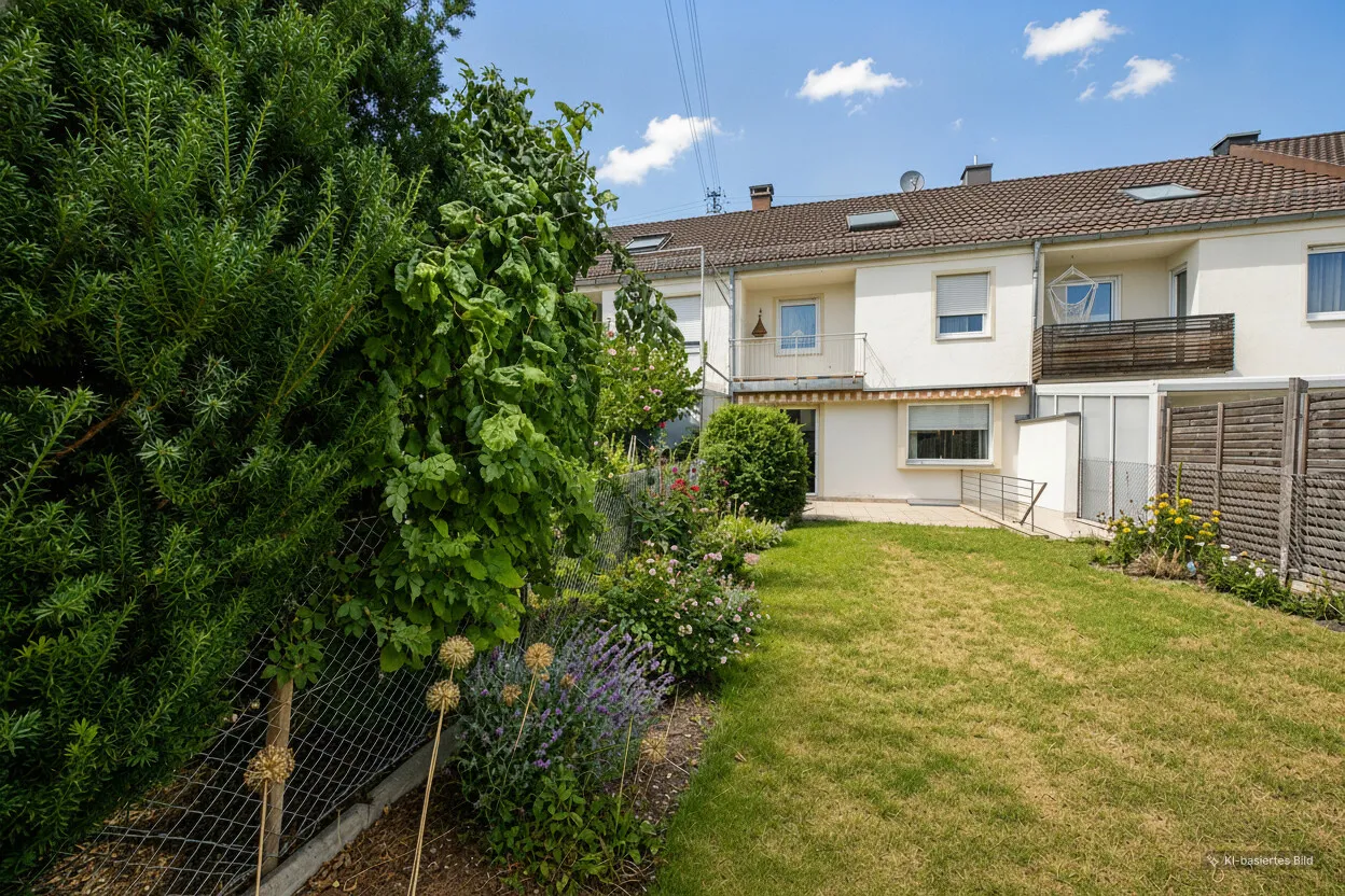 Blick vom Garten zum Haus